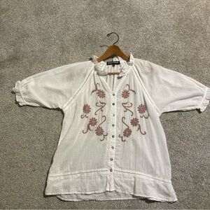 JP & Mattie Atelier Embroidered Blouse Top Shirt Size Small Boho Floral